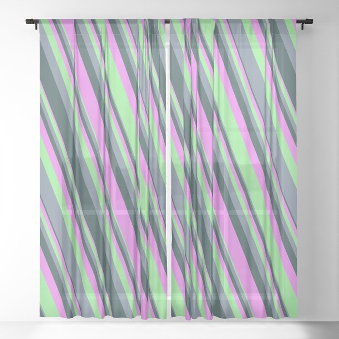 Violet, Light Green, Light Slate Gray, and Dark Slate Gray Colored Lined Pattern Sheer Curtain