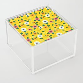 Colorful Spring Flowers Pattern in Yellow Background Acrylic Box