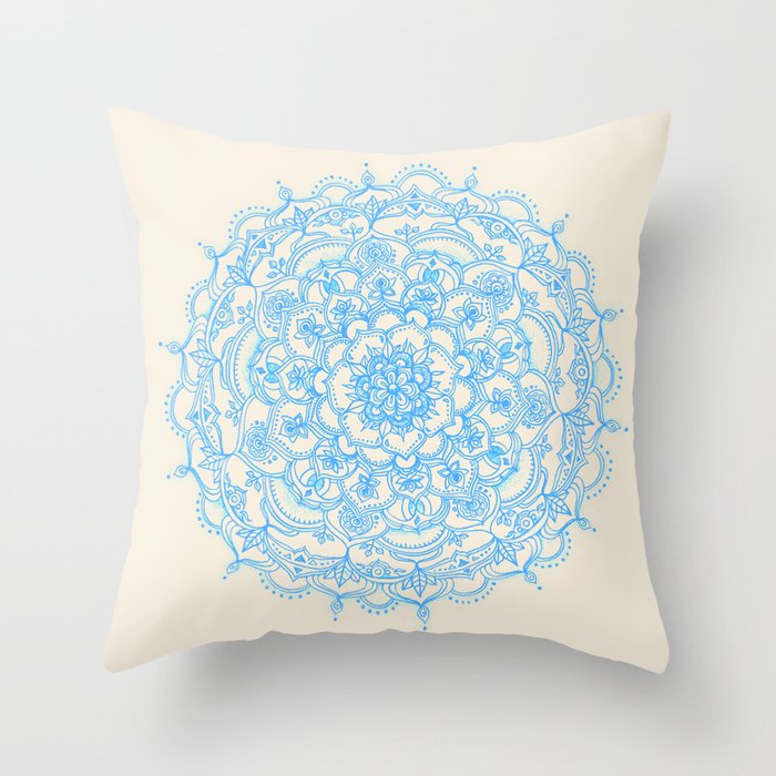 Pale Blue Pencil Pattern - hand drawn lace mandala Throw Pillow