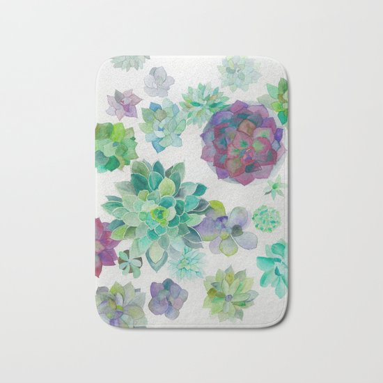 Watercolor Succulents Bath Mat