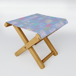 Enjoy The Colors - Colorful typography modern abstract pattern on Serenity Blue background  Folding Stool