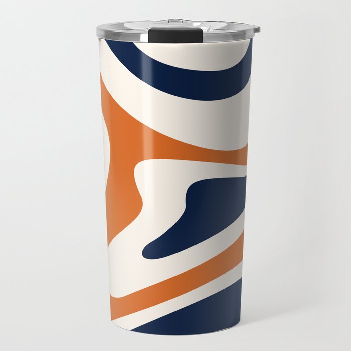 Modern Abstract Pattern 3 in Navy Orange (Liquid Swirl Design) Travel Mug