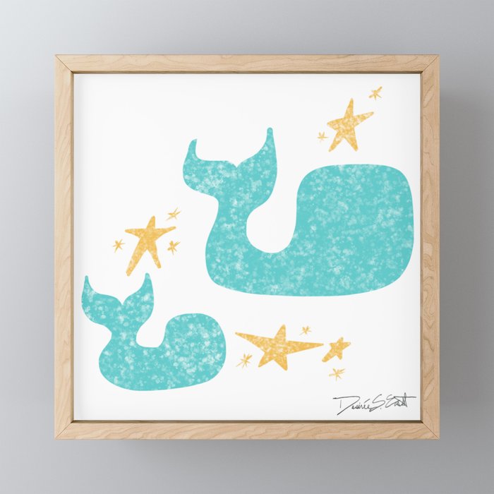 Whales and Stars | Baby Nursery | Kids Wall Art | Framed Mini Art Print