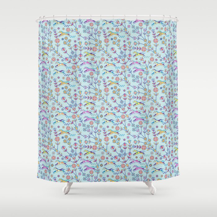 Dakota Prairies: Wild Horses (ver blue) Shower Curtain