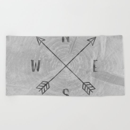 Compass Black and White Tree Beach Towel