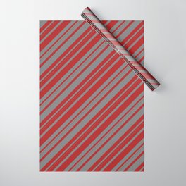 [ Thumbnail: Red and Gray Colored Lines/Stripes Pattern Wrapping Paper ]