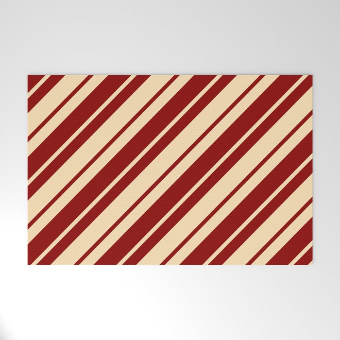 Beige and Dark Red Colored Stripes/Lines Pattern Welcome Mat
