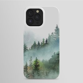 Watercolor Pine Forest Mountains in the Fog iPhone Case