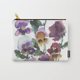 Cari's Pansies Carry-All Pouch | Yellow, Wildflowers, Pansies, Purple, Digital, Boquet, Watercolor, Painting 