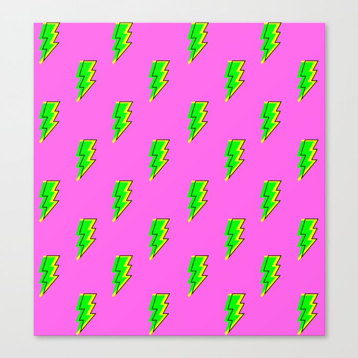 Pink and Green Retro Lightning Bolt Pattern Canvas Print