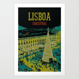 Illustration of Praça do Comercio in Lisbon during Christmas, Portugal Art Print