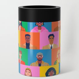 Crowd of diverse people cartoon character group seamless pattern Can Cooler
