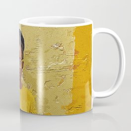 Woman In Yellow Crew Neck Long Sleeve Shirt Leaning On Yellow Painted Wall Coffee Mug