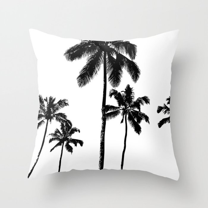 Monochrome tropical palms Throw Pillow