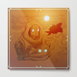 Primordia Horatio and Crispin walk in the sand Metal Print | Sand, Drawing, Cyberpunk, Warm, Videogames, Crispin, Moon, Digital, Robot, Postapocalyptic 