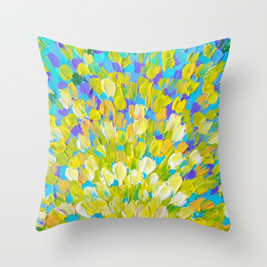 SPLASH 2 - Bright Bold Ocean Waves Beach Ripple Turquoise Aqua Lime Lemon Colorful Rainbow Wow Throw Pillow