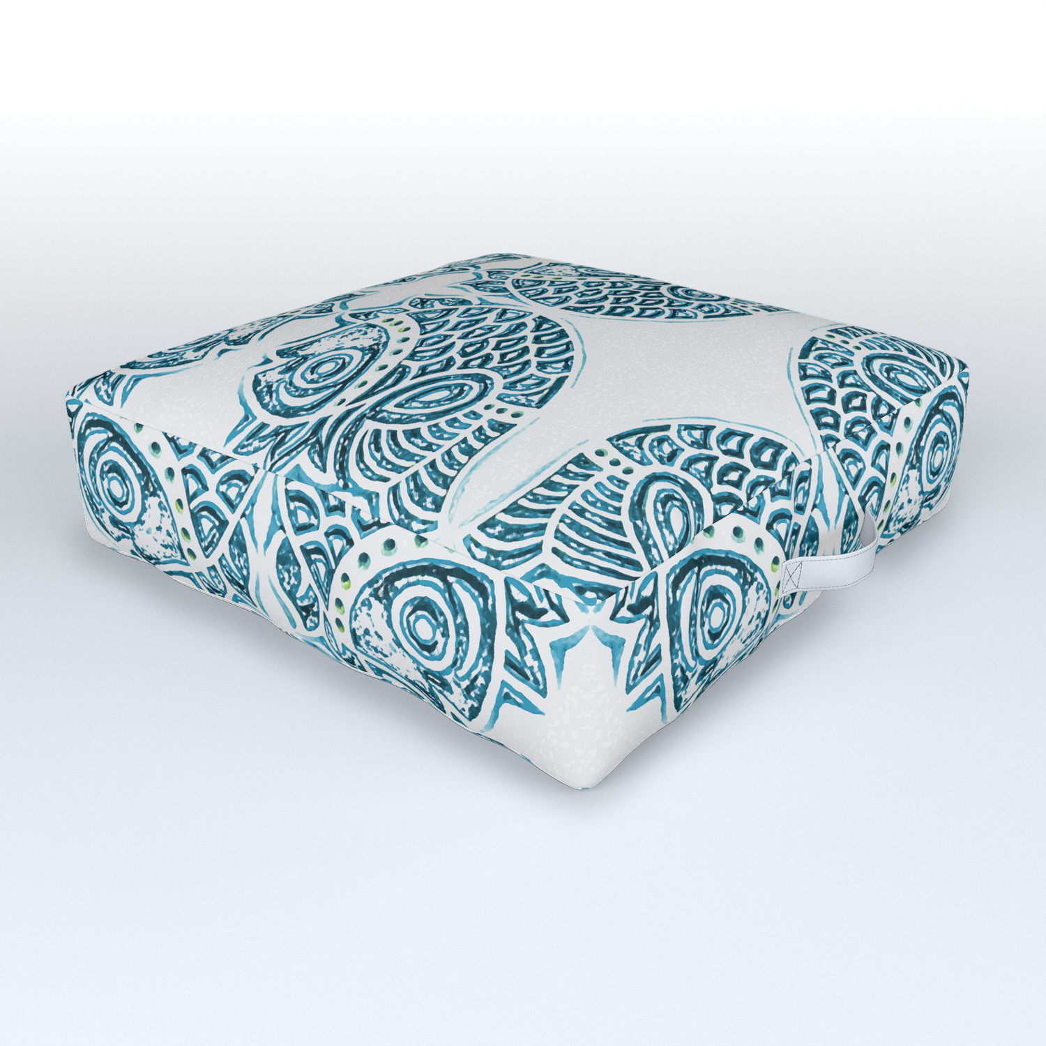Bluefish Fish India Block Print Boho Outdoor Floor Cushion By