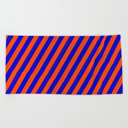 [ Thumbnail: Blue & Red Colored Lines/Stripes Pattern Beach Towel ]