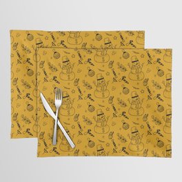 Mustard and Black Christmas Snowman Doodle Pattern Placemat