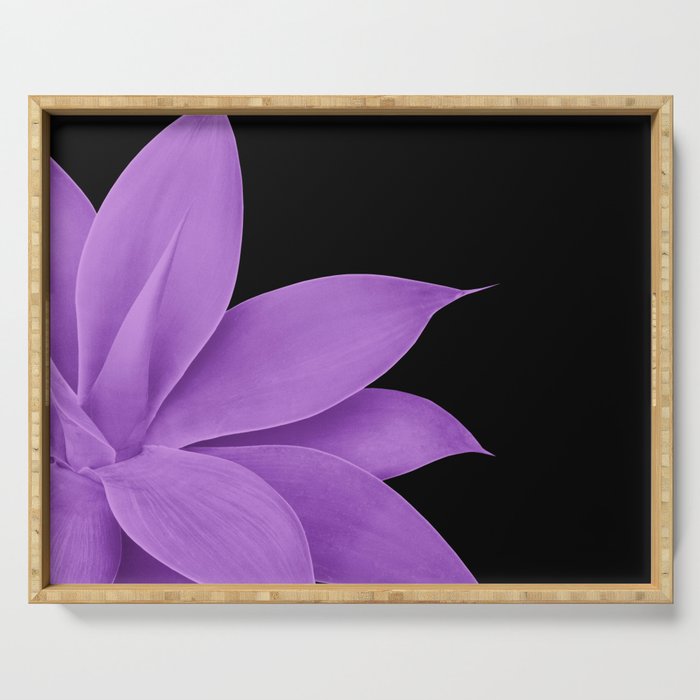 Agave Finesse #10 - Purple on Black #tropical #decor #art #society6 Serving Tray