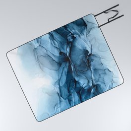 Deep Blue Flowing Water Abstract Painting Picnic Blanket