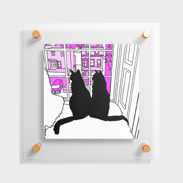 Window Cats Silhouette Hot Pink Floating Acrylic Print