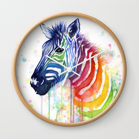 Zebra Watercolor Rainbow Animal Painting Ode to Fruit Stripes Wall Clock