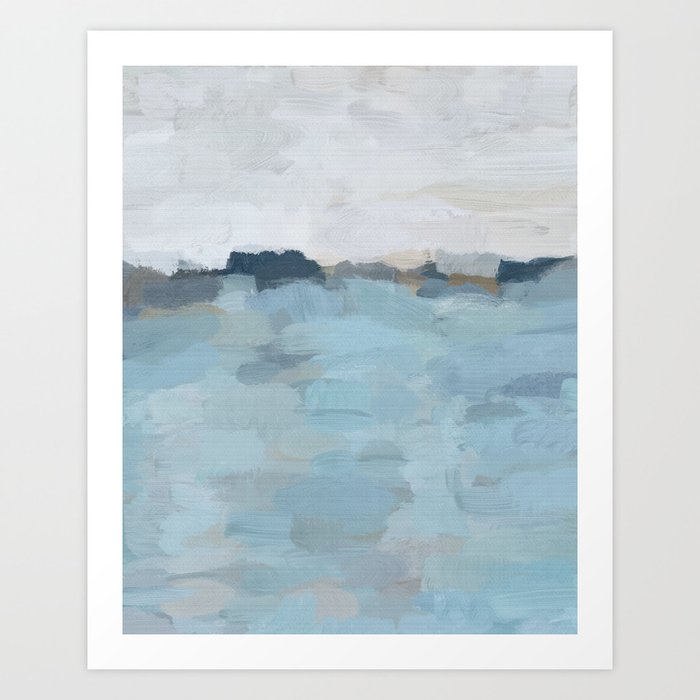 Navy Baby Blue Abstract Nature Art Painting Art Print By