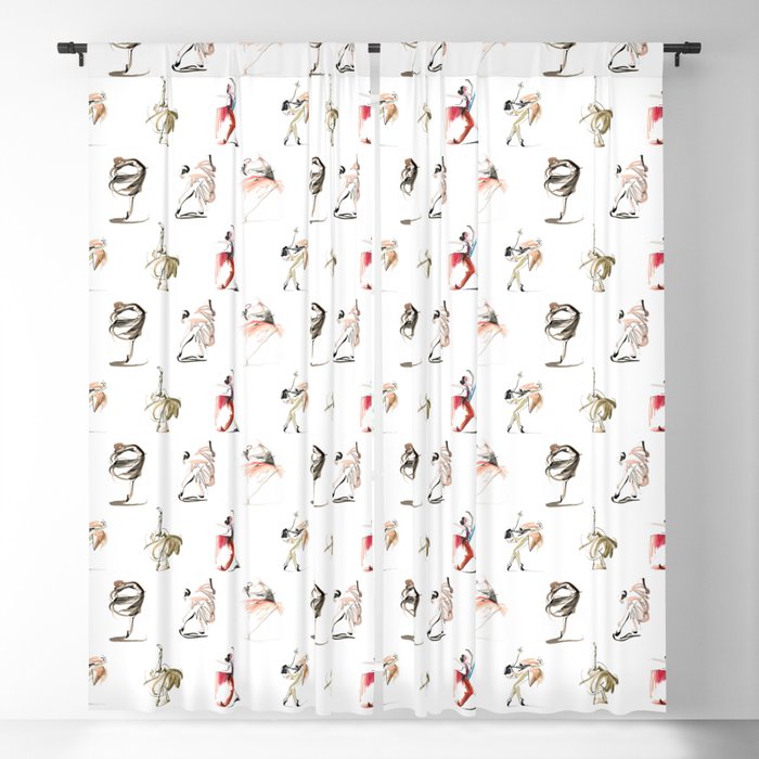 Ballerinas Dance Drawings Ink and Watercolor Pattern Blackout Curtain