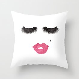 Glam Lips and Lashes Watercolor Throw Pillow