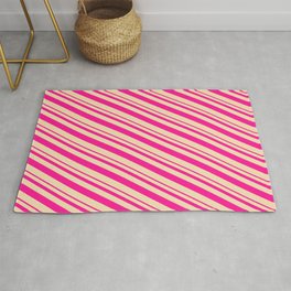 [ Thumbnail: Deep Pink and Tan Colored Lined/Striped Pattern Rug ]