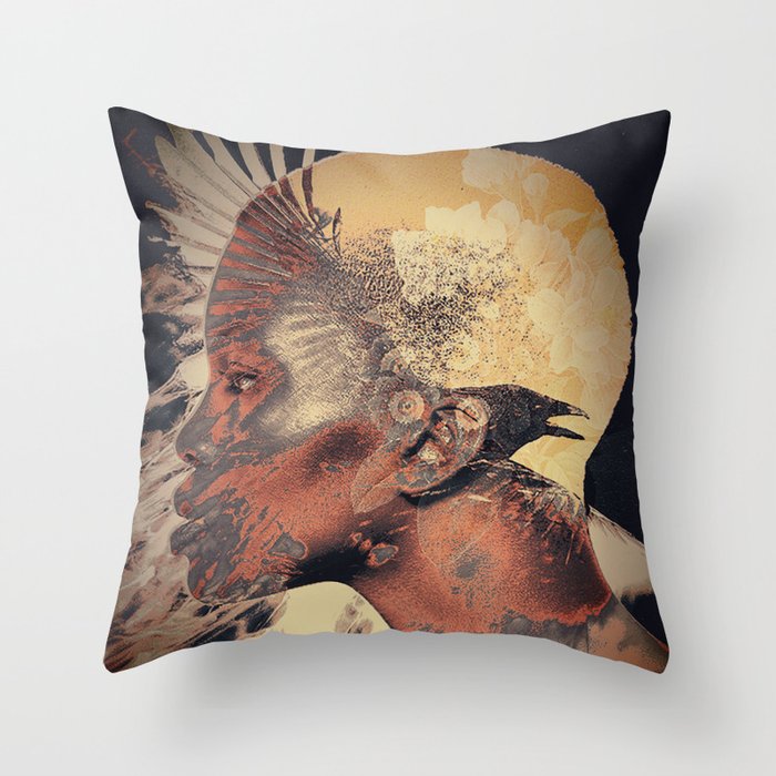 PORTRAIT (Woman and bird) Throw Pillow