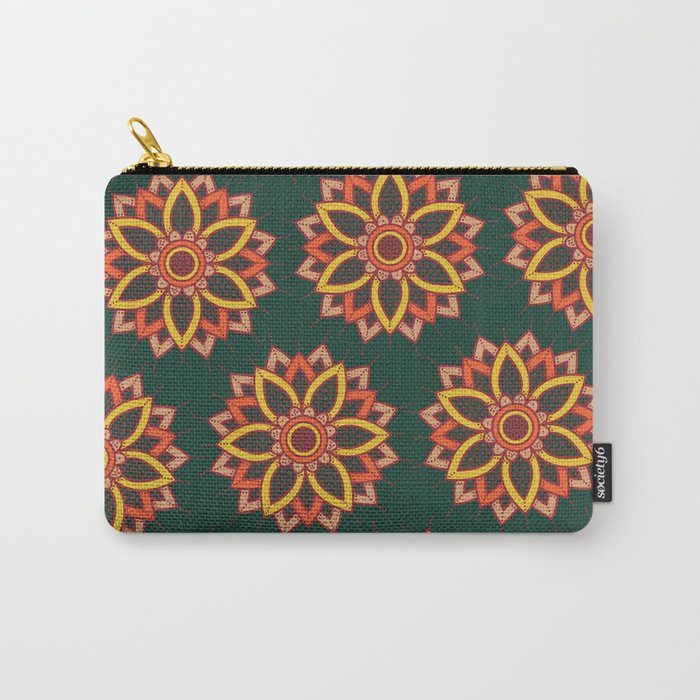 'Autumn Transition' Fall Autumn Flowers On Dark Green Carry-All Pouch