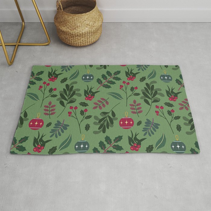 Christmas Pattern Retro Green Floral Rug