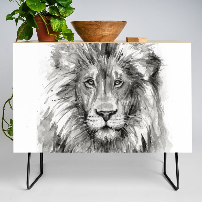 Lion Courage Motivational Quote Watercolor Painting Credenza