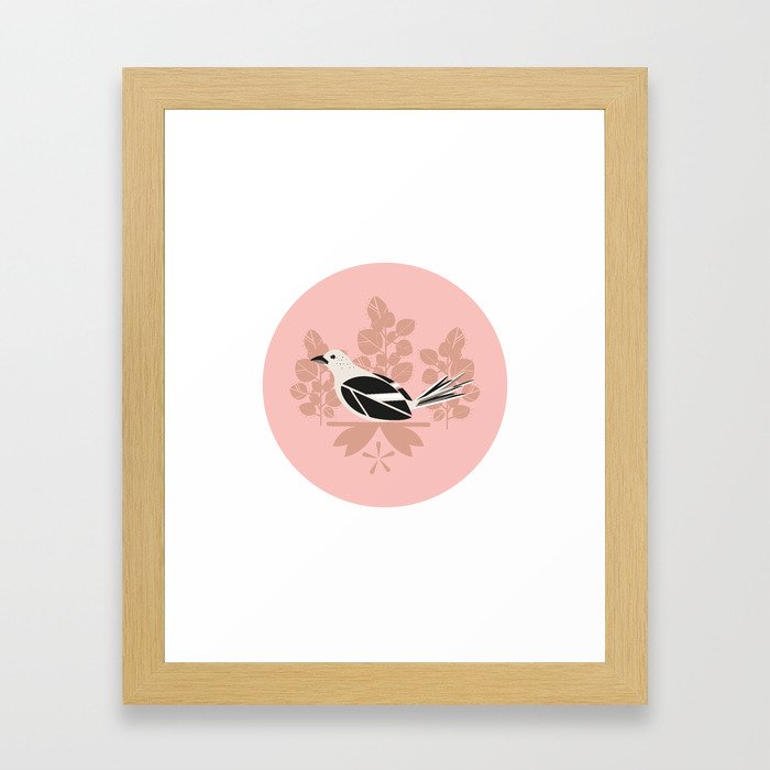 Swedish Summer Bird  Illustration // Folk Art Bird, Bird Lovers Illustration Framed Art Print