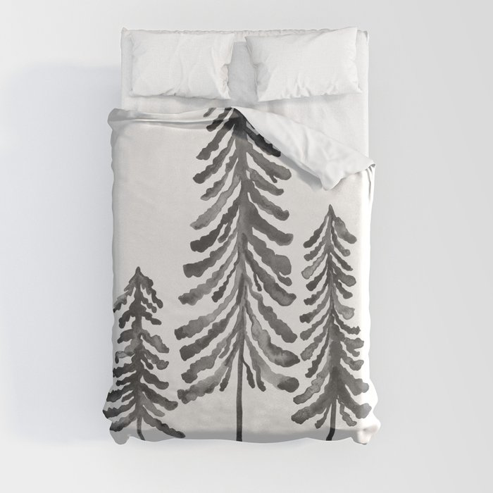 Pine Trees – Black Ink Duvet Cover