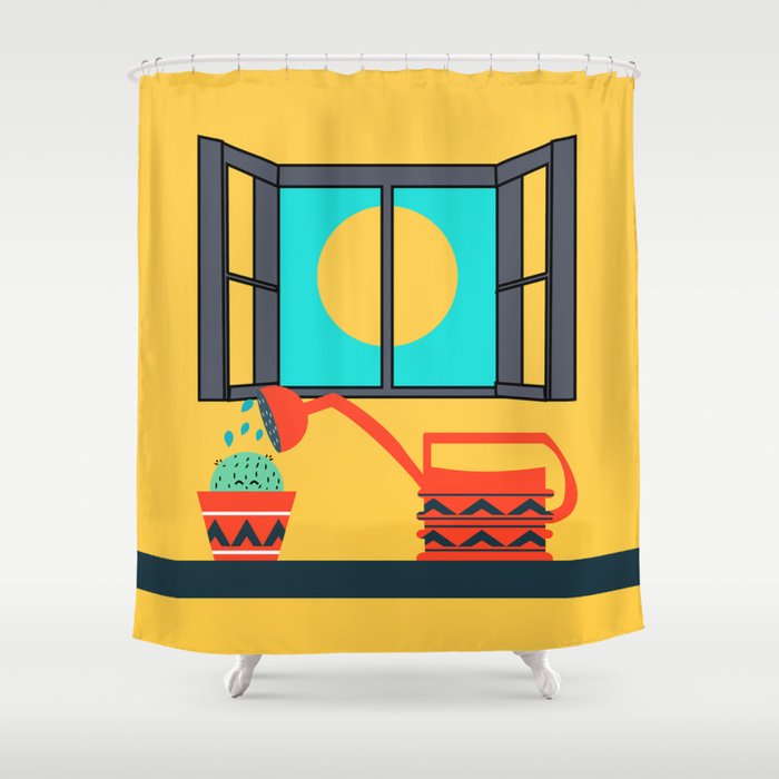 Cactus watering Shower Curtain