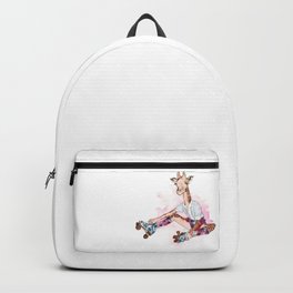 Roller Skating Giraffe Watercolor Backpack