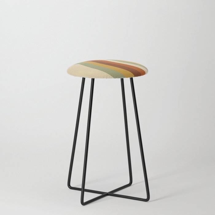 70s Retro Style Abstract Rainbow in Yellow, Green, Brown and Orange Counter Stool