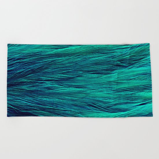 Teal Feathers Beach Towel