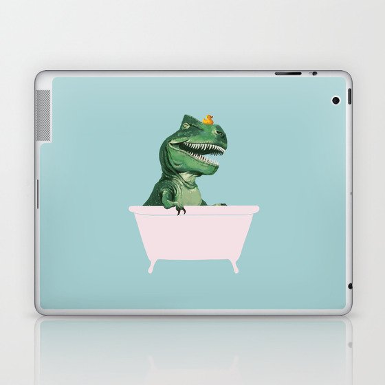 Playful T-Rex in Bathtub in Green Laptop & iPad Skin