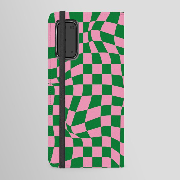 70s Trippy Grid Retro Pattern in Pink & Green Android Wallet Case