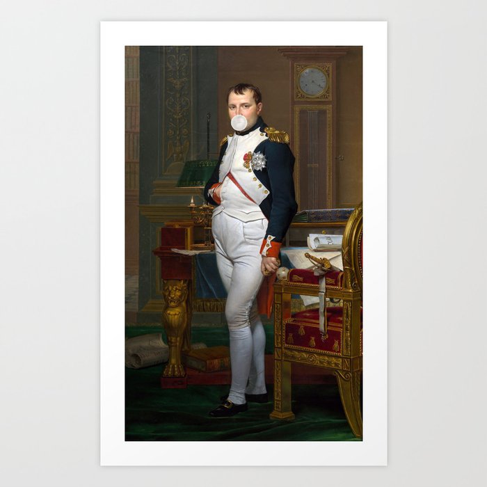 Napoleon Bonaparte blowing a white bubble gum Art Print
