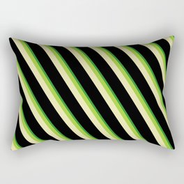 [ Thumbnail: Green, Pale Goldenrod, Black, and Forest Green Colored Pattern of Stripes Rectangular Pillow ]