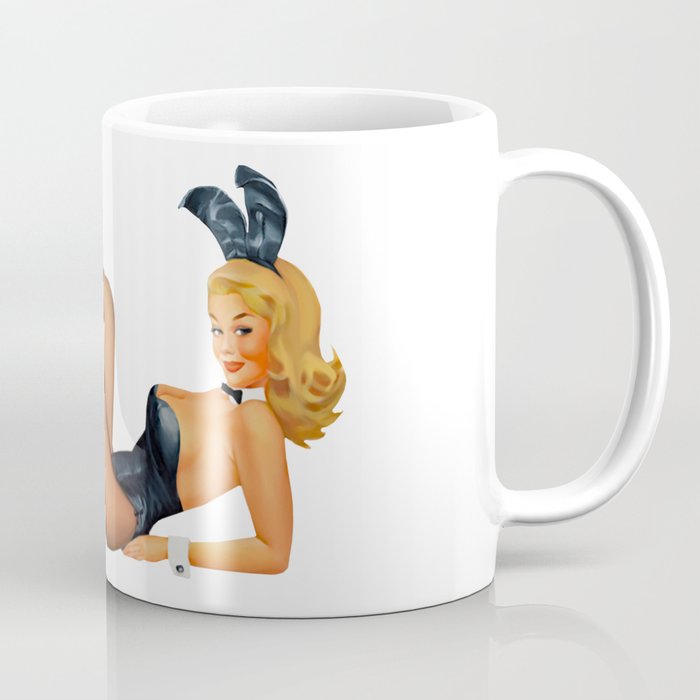 Sexy Pinup Girl Blonde Hair Black Dress Collant Smocking Rabbit Coffee Mug