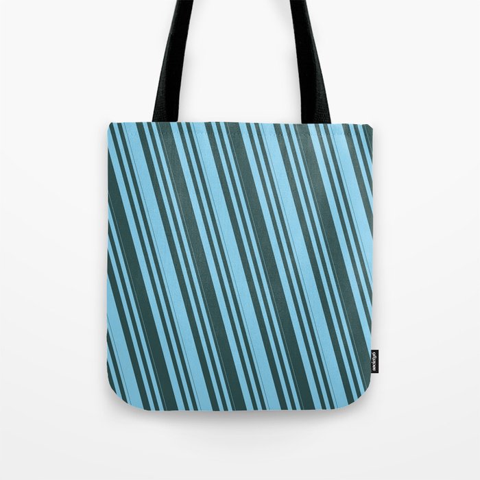 Sky Blue and Dark Slate Gray Colored Lines Pattern Tote Bag