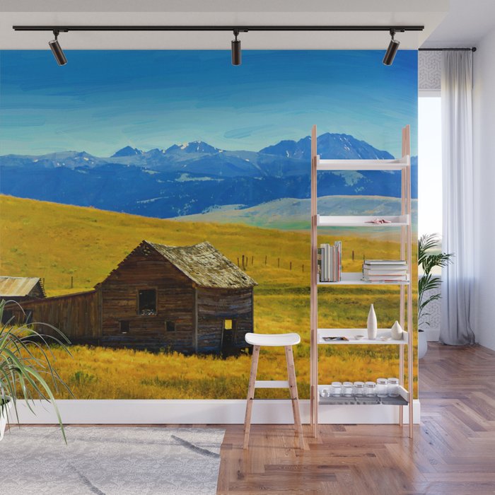 Old Wooden Barn Landscape Digital Oil Painting Akvop Std Wall