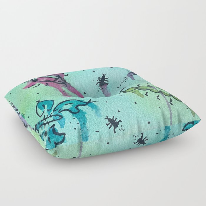 Hand Painted Watercolor Abstract Colorful Bugs Floor Pillow