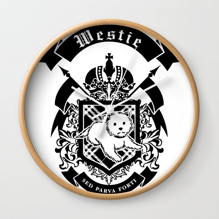 Westie "Small But Mighty" Coat of Arms Wall Clock